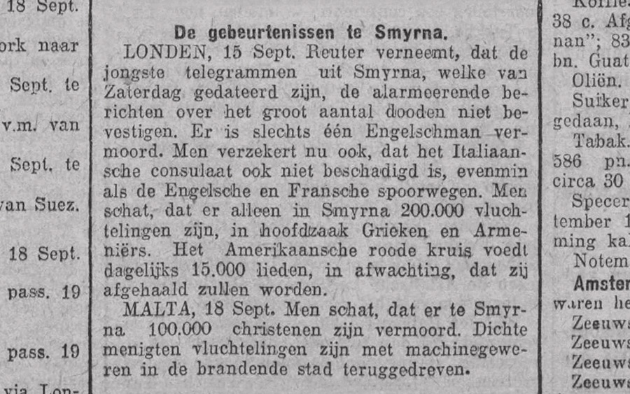 De gebeurtenissen te Smyrna, De Standaard, 19 september 1922